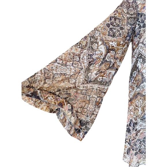 SHOW ME YOUR MUMU Tunic Dress Mini Bell Sleeve Paisley Brown Gray Tan Medium EUC - Picture 8 of 10